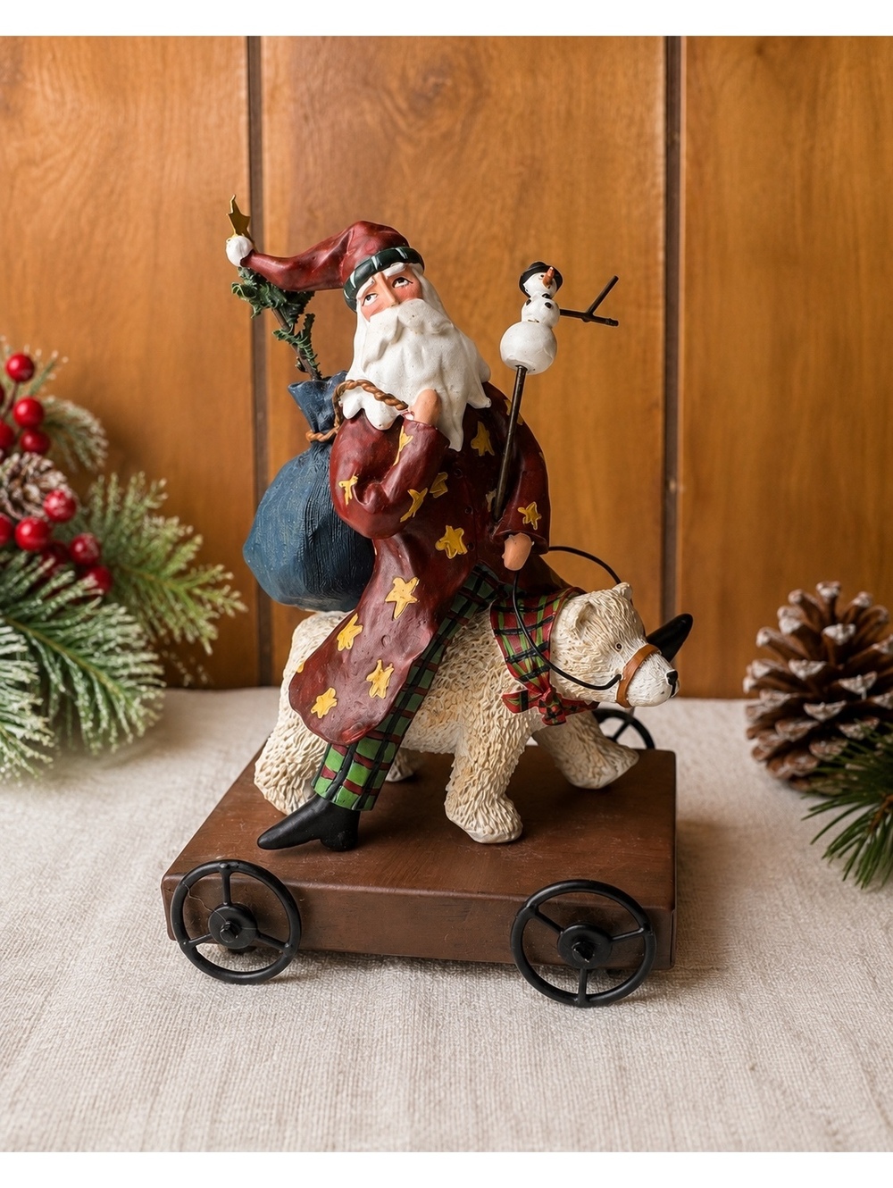Vintage Santa Riding Polar Bear Figurine Pacific Hand Painted Christmas  Decor